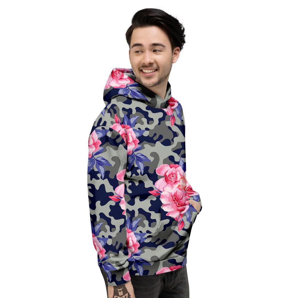 Camouflage Flower Pink Rose Print Men's Hoodie-grizzshop