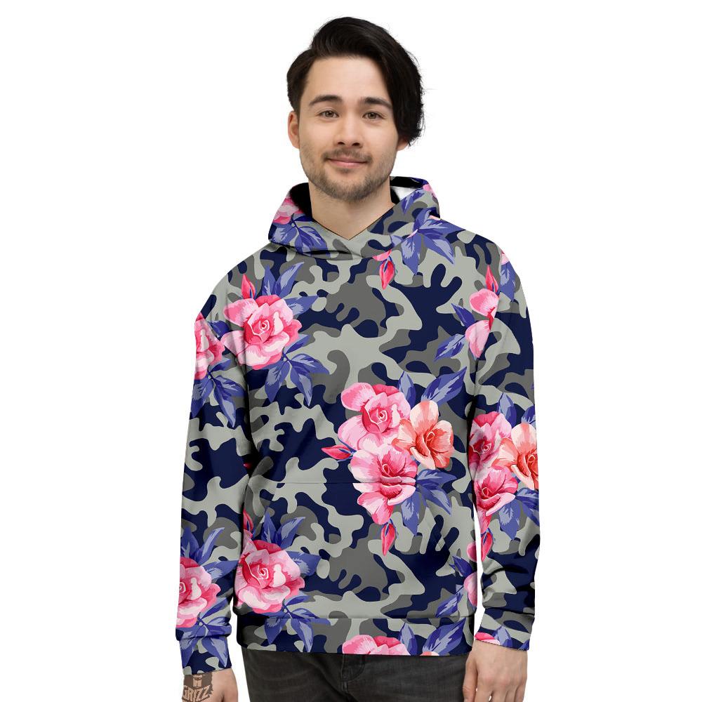 Camouflage Flower Pink Rose Print Men's Hoodie-grizzshop