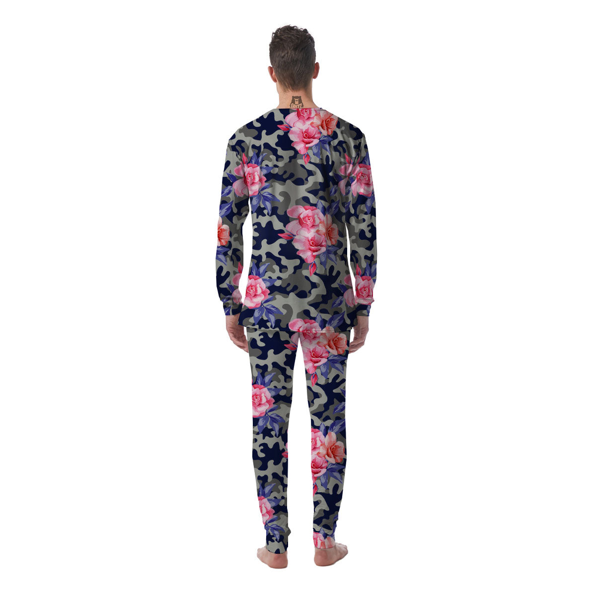 Camouflage Flower Pink Rose Print Men's Pajamas-grizzshop