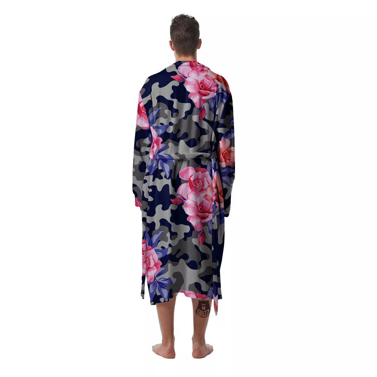 Camouflage Flower Pink Rose Print Men's Robe-grizzshop