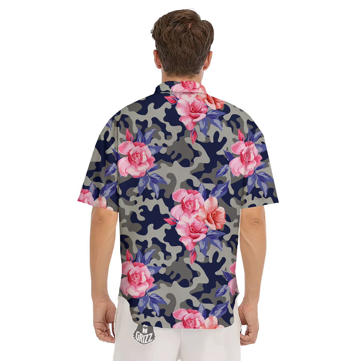 Camouflage Flower Pink Rose Print Men's Short Sleeve Shirts-grizzshop