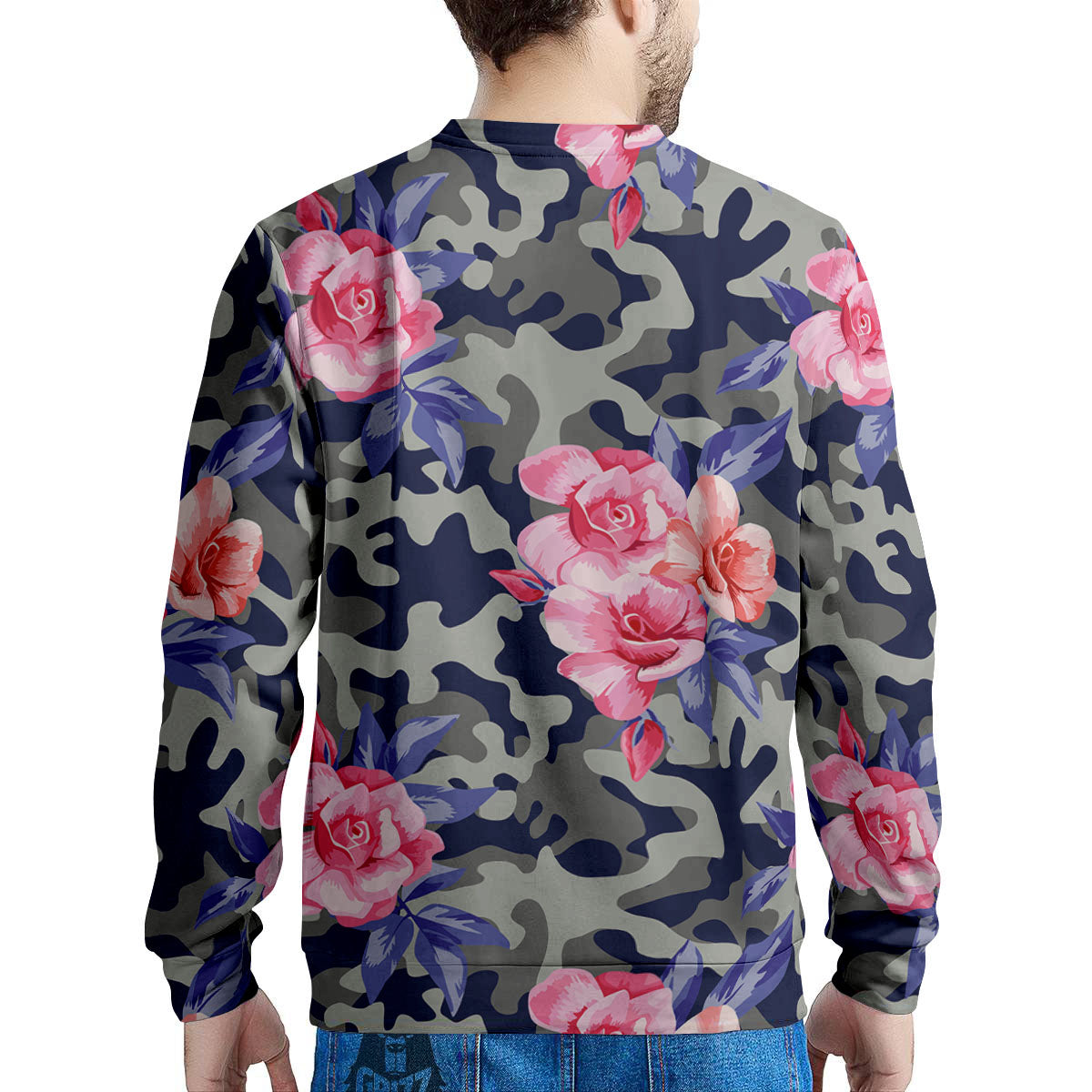Camouflage Flower Pink Rose Print Men's Sweatshirt-grizzshop