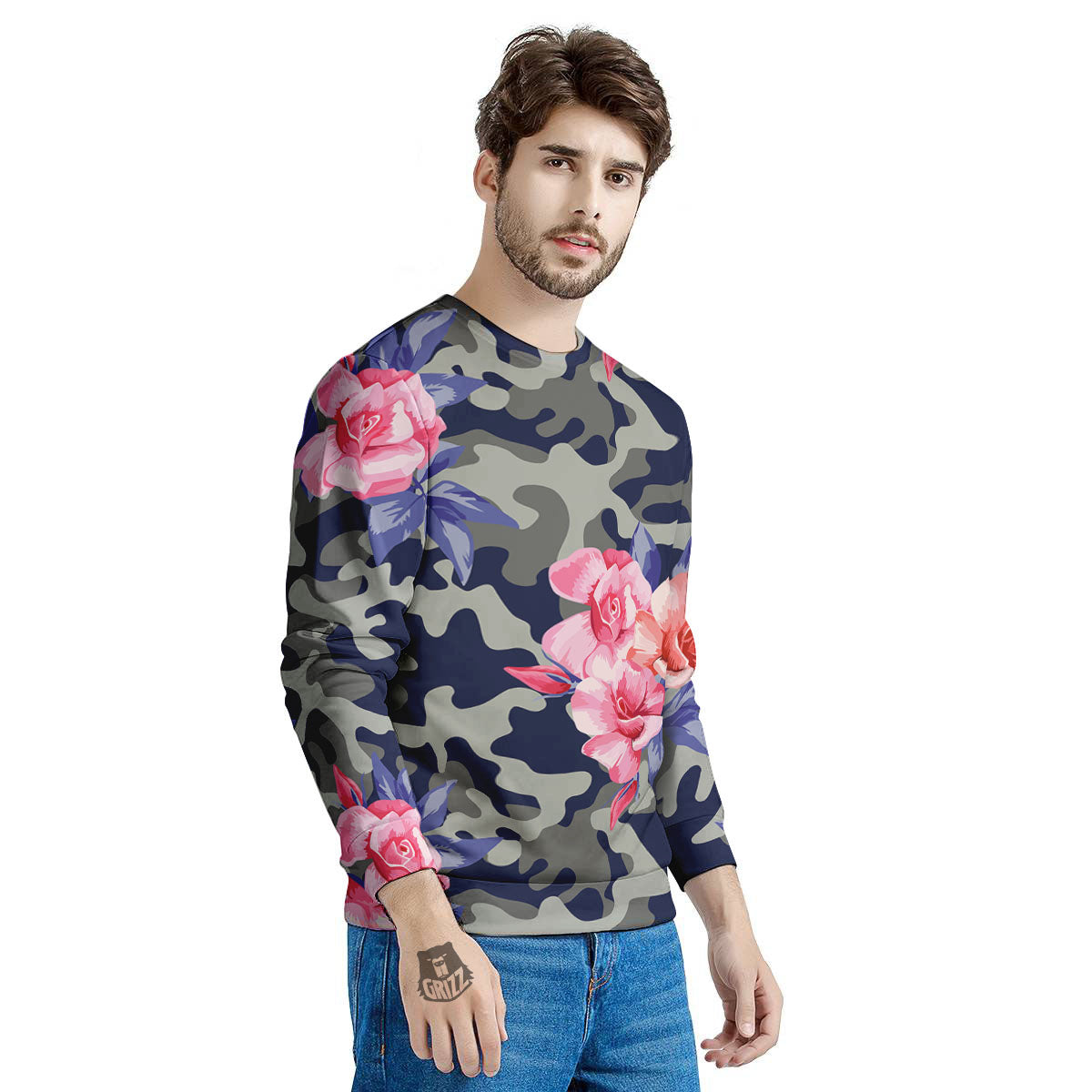 Camouflage Flower Pink Rose Print Men's Sweatshirt-grizzshop