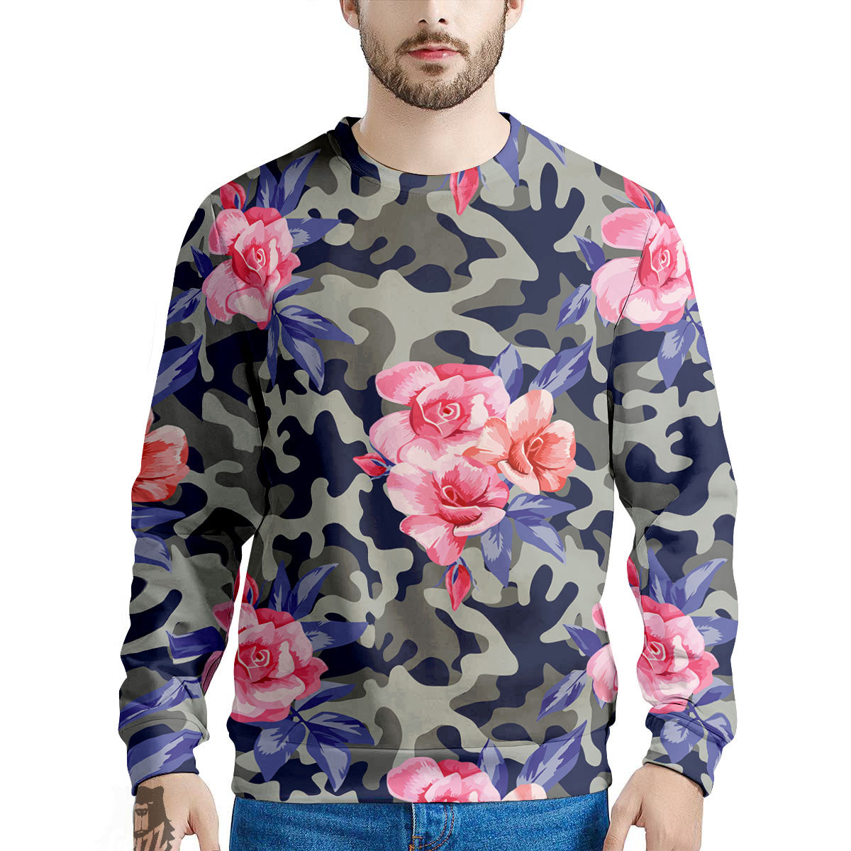 Camouflage Flower Pink Rose Print Men's Sweatshirt-grizzshop