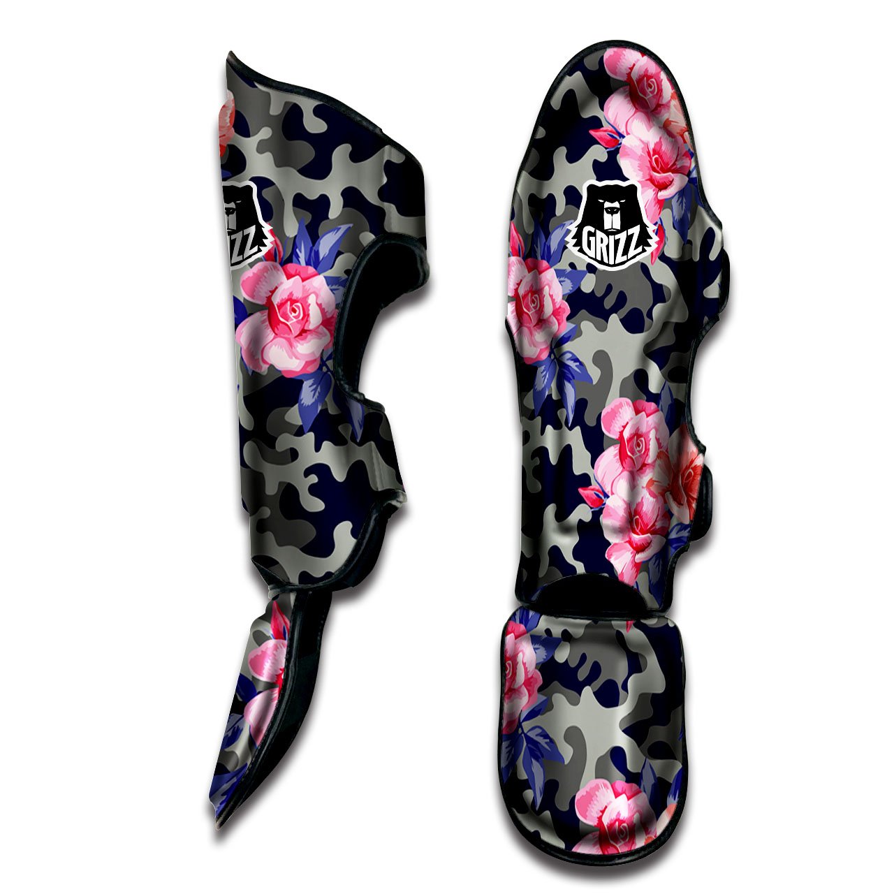 Camouflage Flower Pink Rose Print Muay Thai Shin Guards-grizzshop