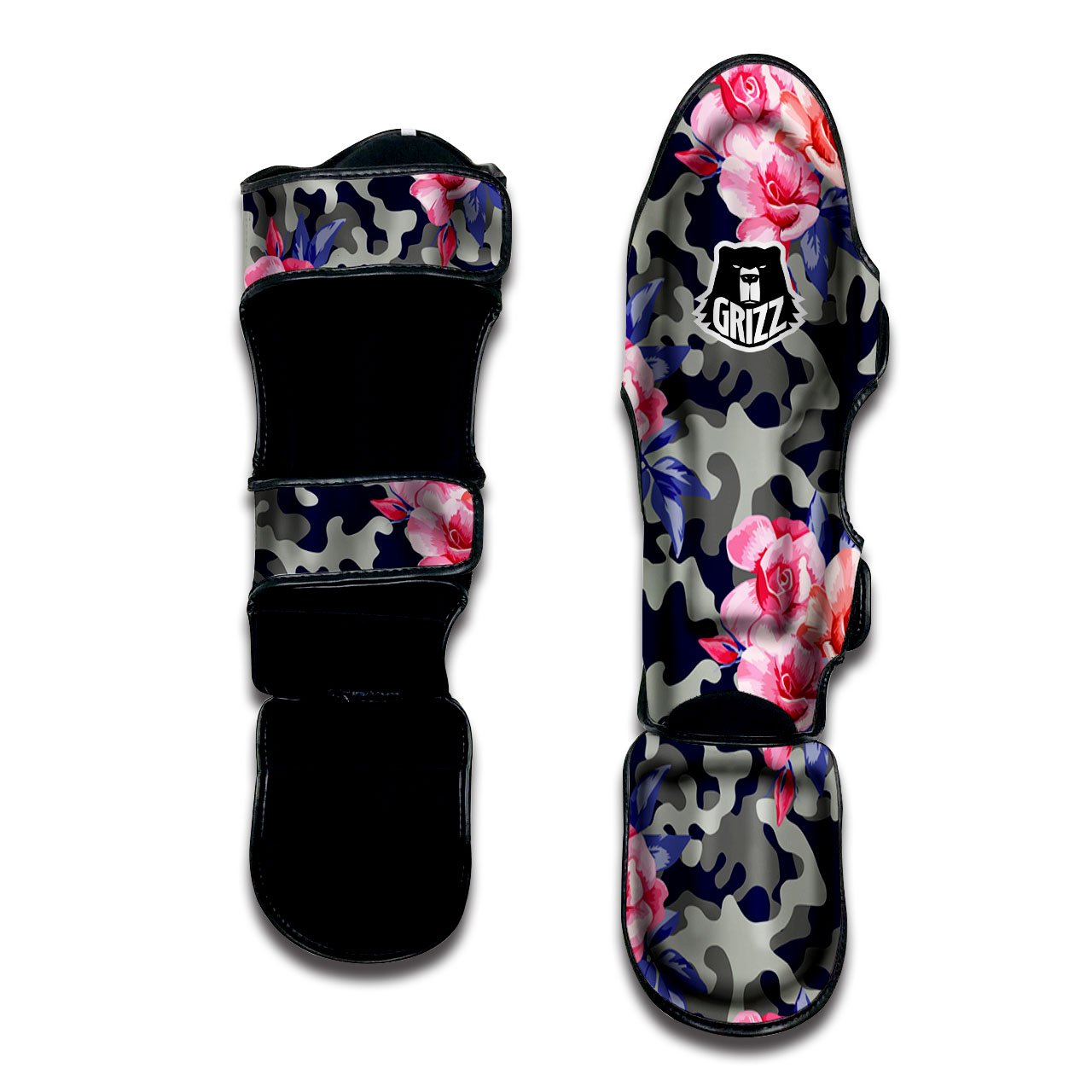 Camouflage Flower Pink Rose Print Muay Thai Shin Guards-grizzshop