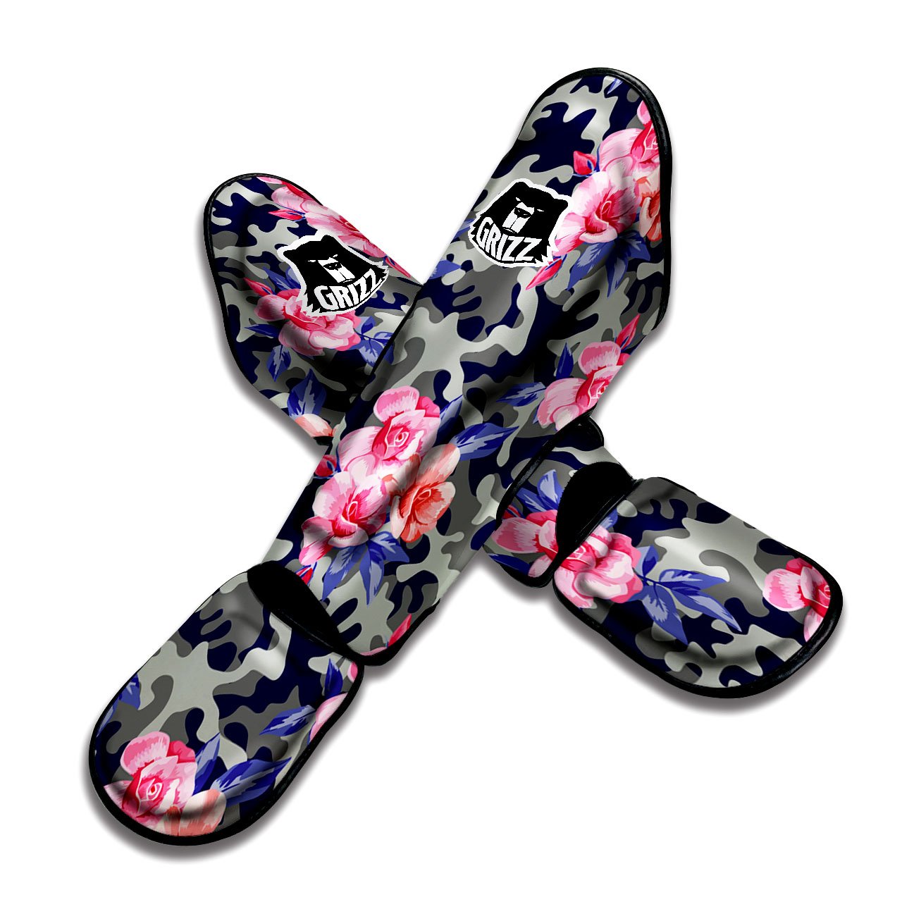 Camouflage Flower Pink Rose Print Muay Thai Shin Guards-grizzshop