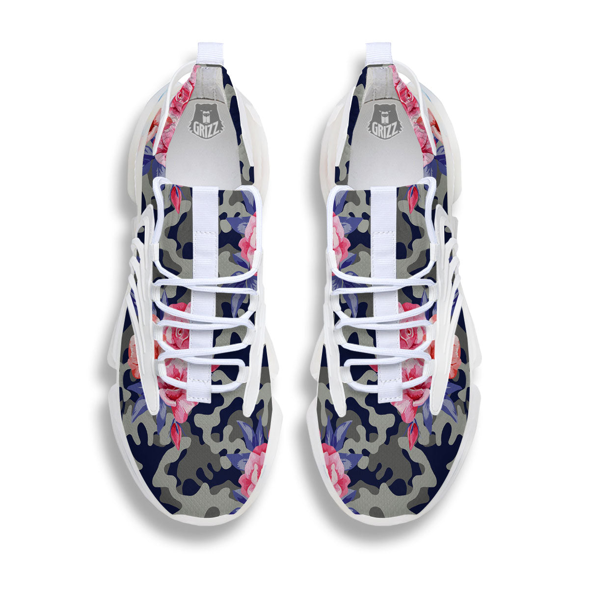 Camouflage Flower Pink Rose Print White Gym Shoes-grizzshop