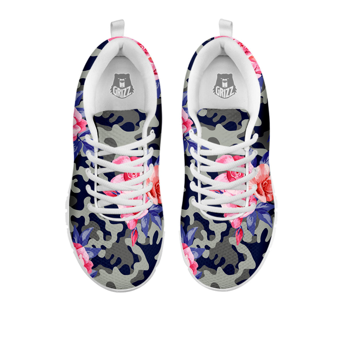 Camouflage Flower Pink Rose Print White Sneaker-grizzshop