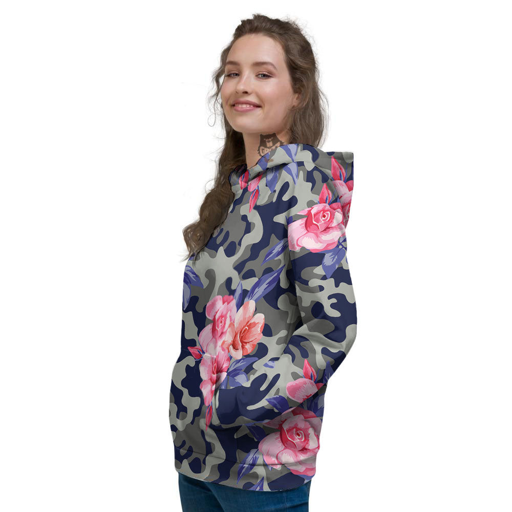 Camouflage Flower Pink Rose Print Women's Hoodie-grizzshop