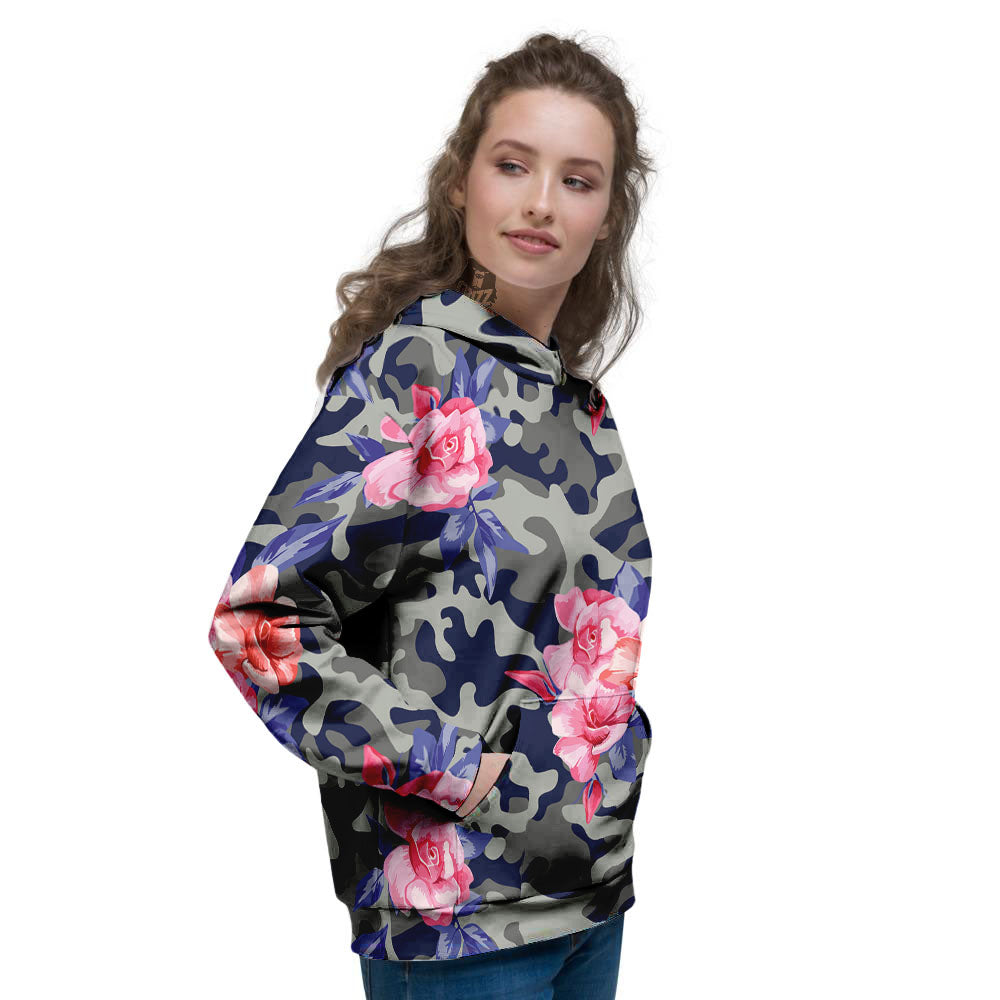 Camouflage Flower Pink Rose Print Women's Hoodie-grizzshop