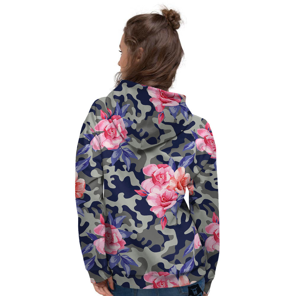 Camouflage Flower Pink Rose Print Women's Hoodie-grizzshop