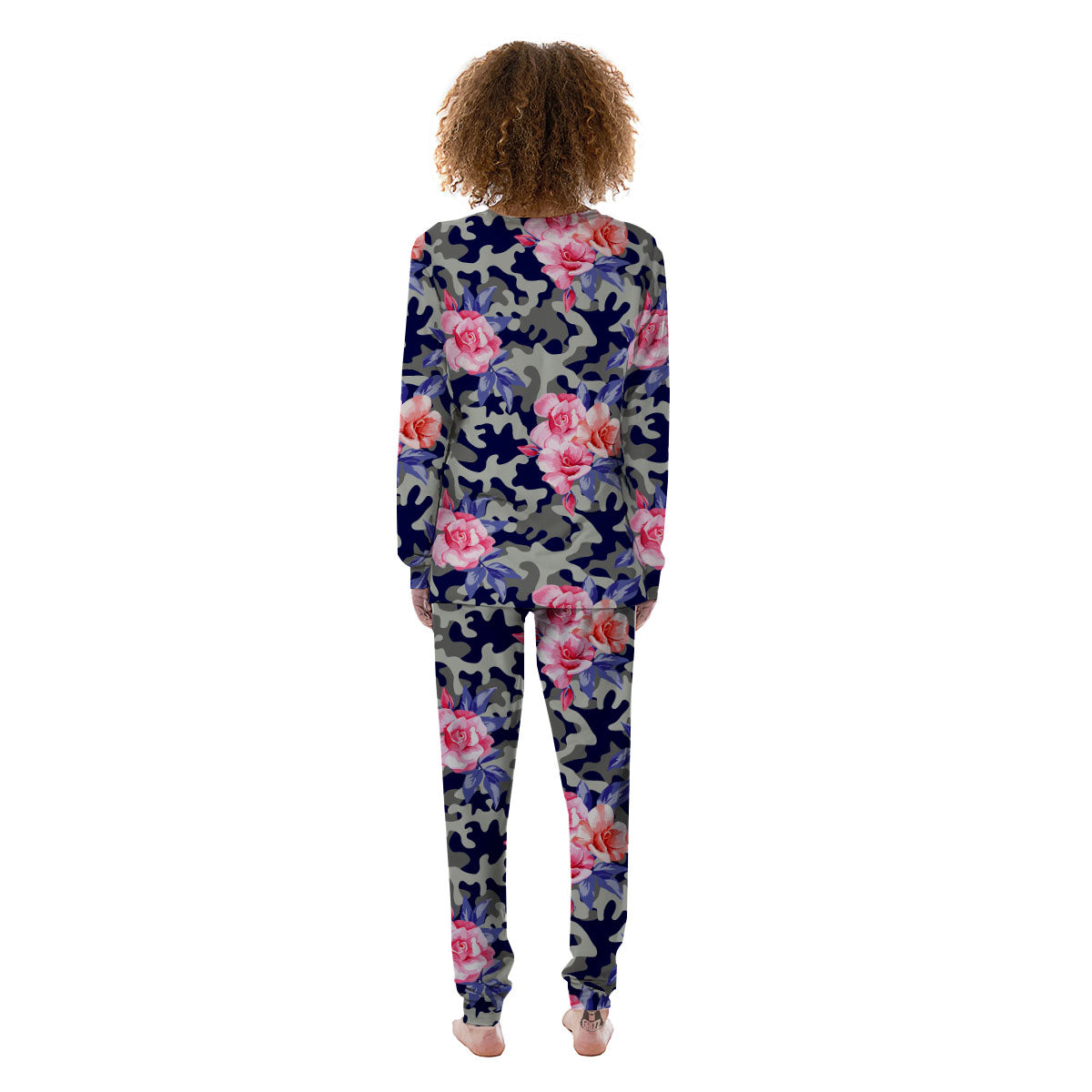 Camouflage Flower Pink Rose Print Women's Pajamas-grizzshop