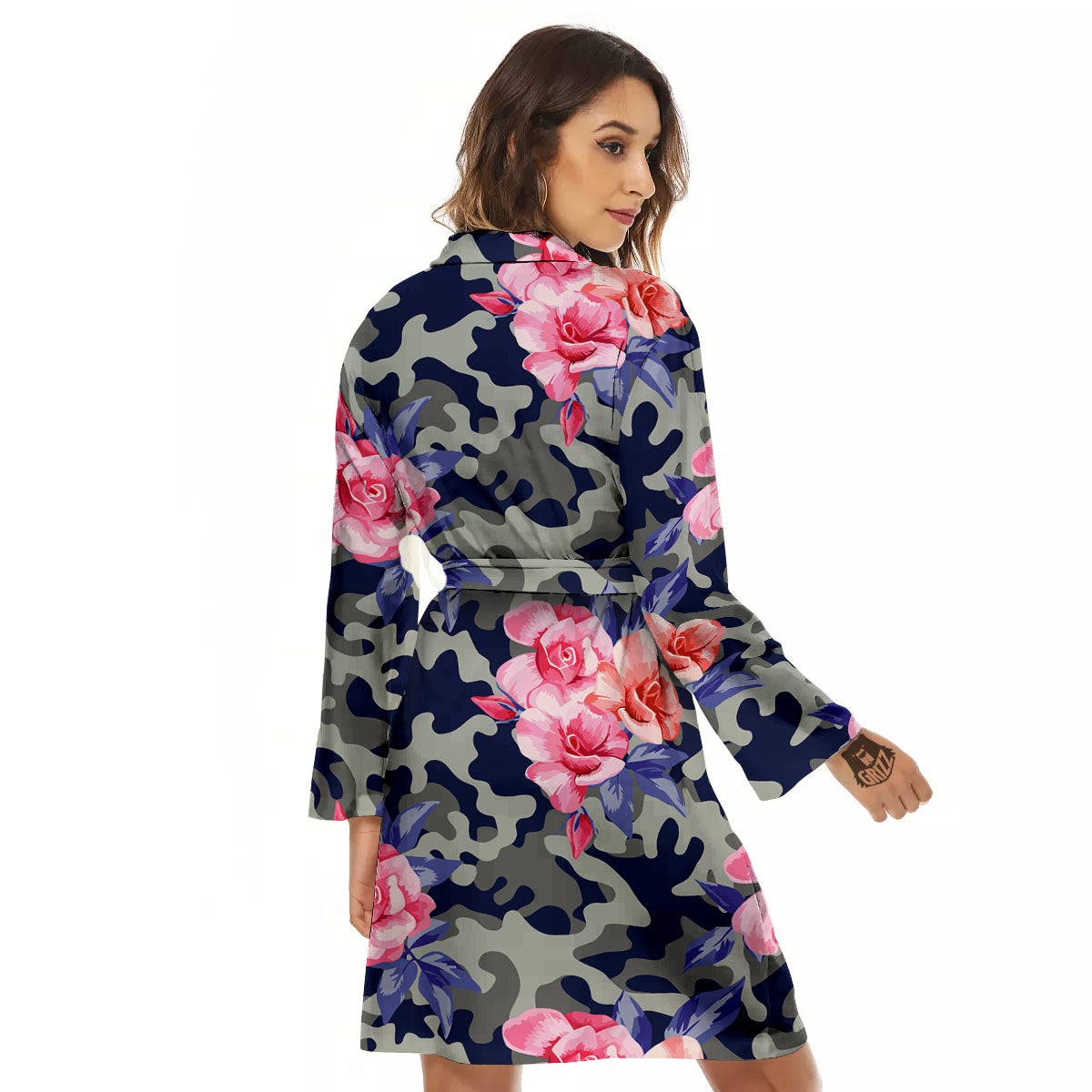 Camouflage Flower Pink Rose Print Women's Robe-grizzshop