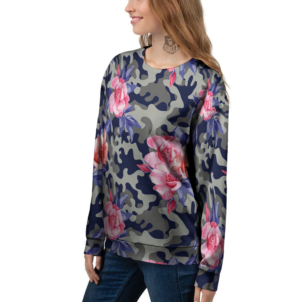 Camouflage Flower Pink Rose Print Women's Sweatshirt-grizzshop