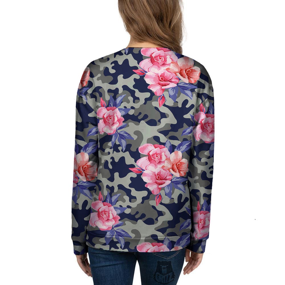 Camouflage Flower Pink Rose Print Women's Sweatshirt-grizzshop