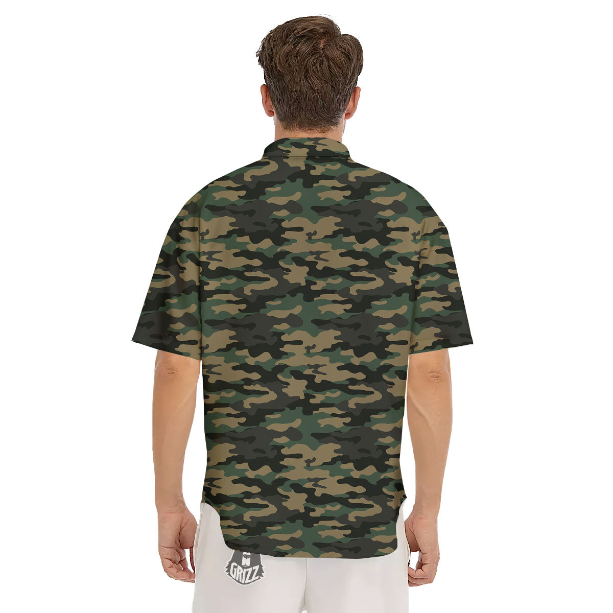 Camouflage Forest Green Print Men's Short Sleeve Shirts-grizzshop