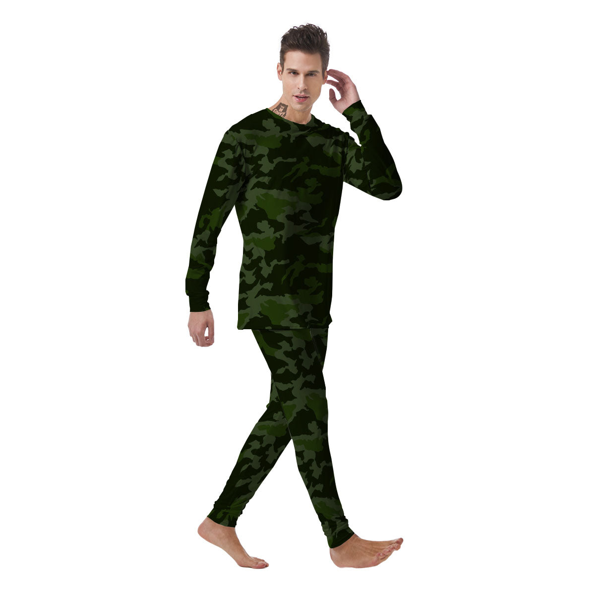 Camouflage Green And Black Print Men's Pajamas-grizzshop