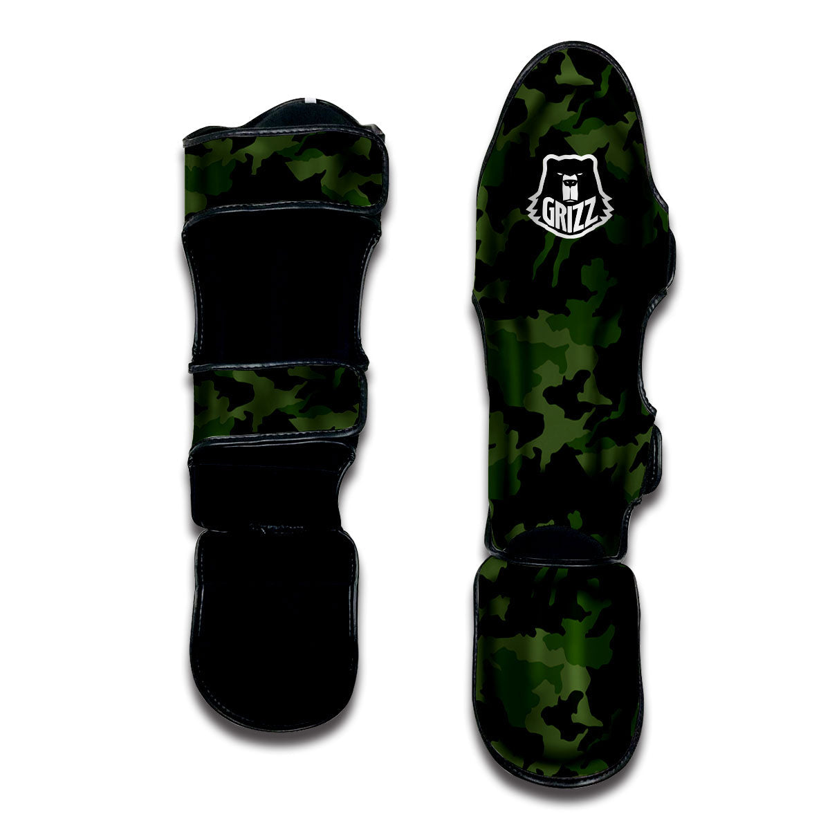 Camouflage Green And Black Print Muay Thai Shin Guards-grizzshop