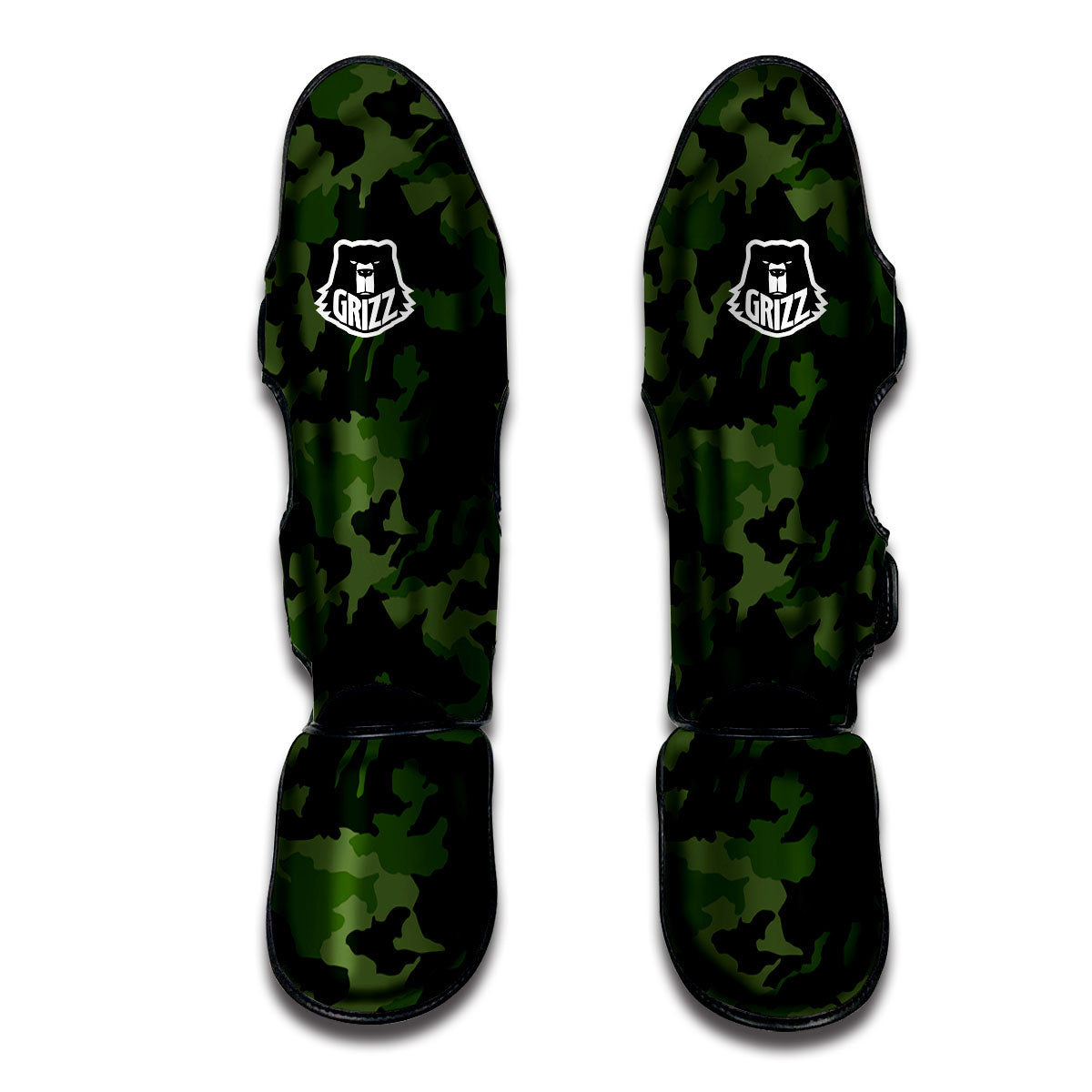 Camouflage Green And Black Print Muay Thai Shin Guards-grizzshop