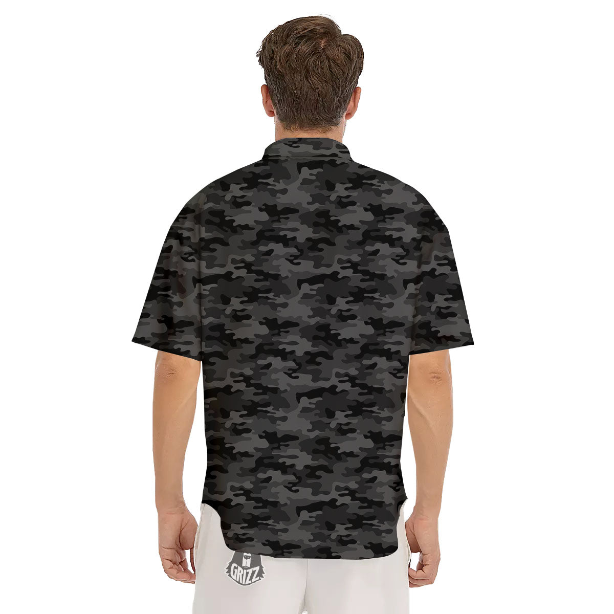 Camouflage Grey And Black Print Men's Short Sleeve Shirts-grizzshop