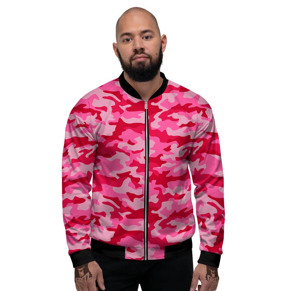 Camouflage Hot Pink Print Men's Bomber Jacket-grizzshop