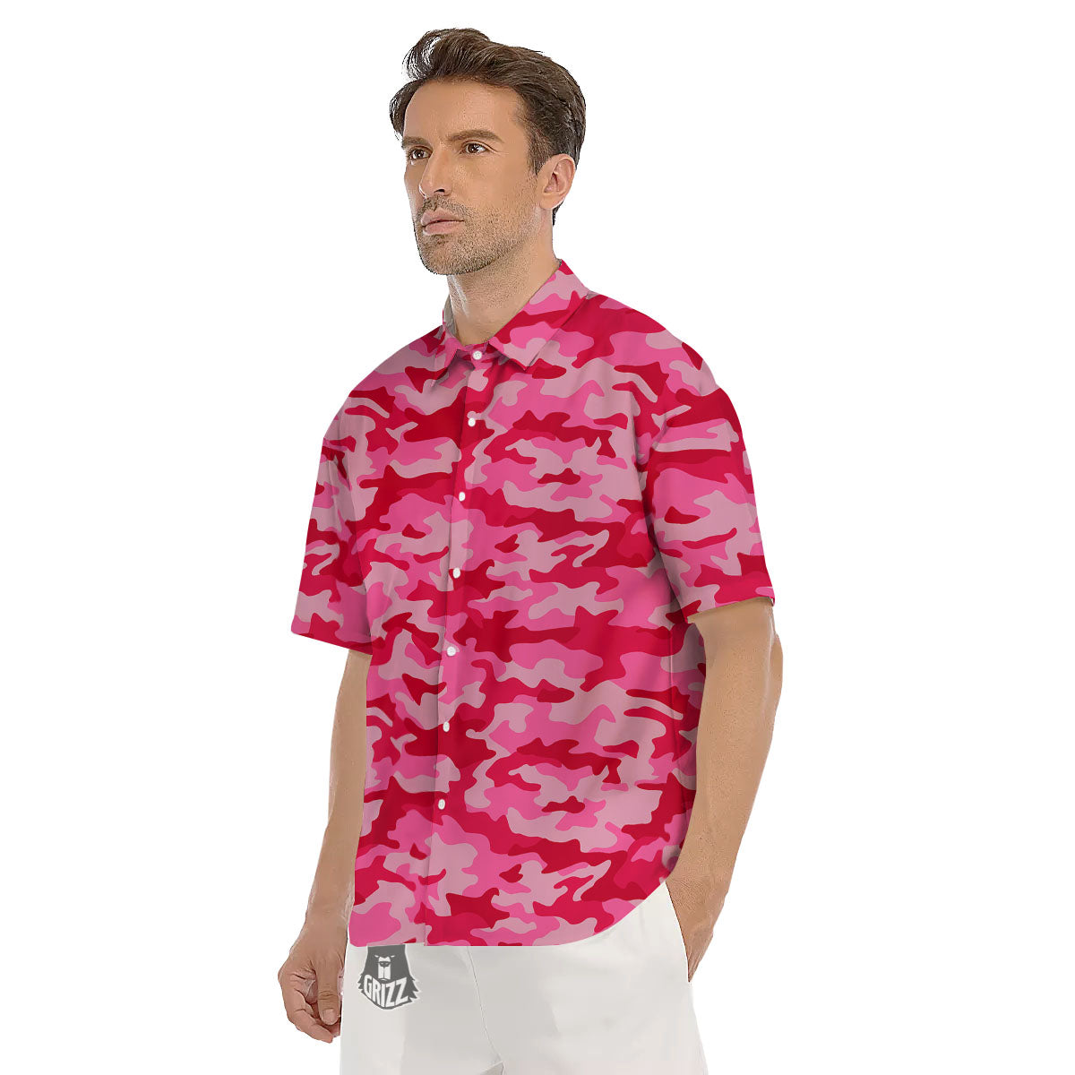 Camouflage Hot Pink Print Men's Short Sleeve Shirts-grizzshop