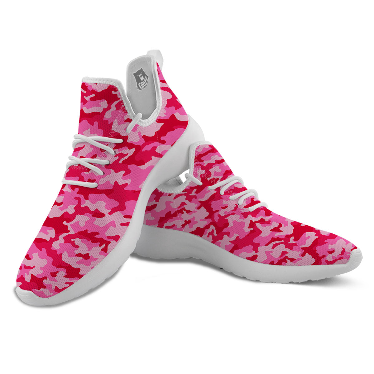 Camouflage Hot Pink Print White Athletic Shoes-grizzshop