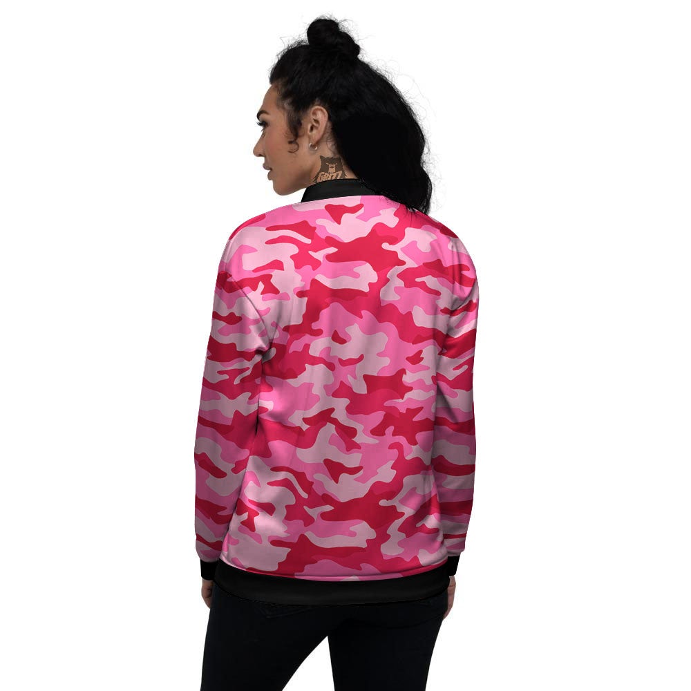 Camouflage Hot Pink Print Women's Bomber Jacket-grizzshop
