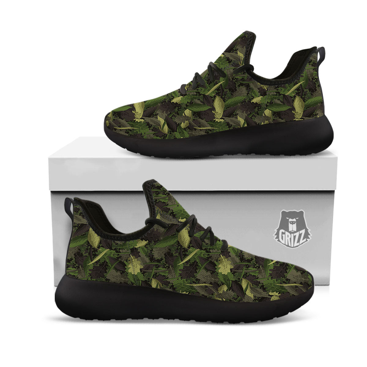 Camouflage Hunting Oak Tree Print Black Athletic Shoes-grizzshop