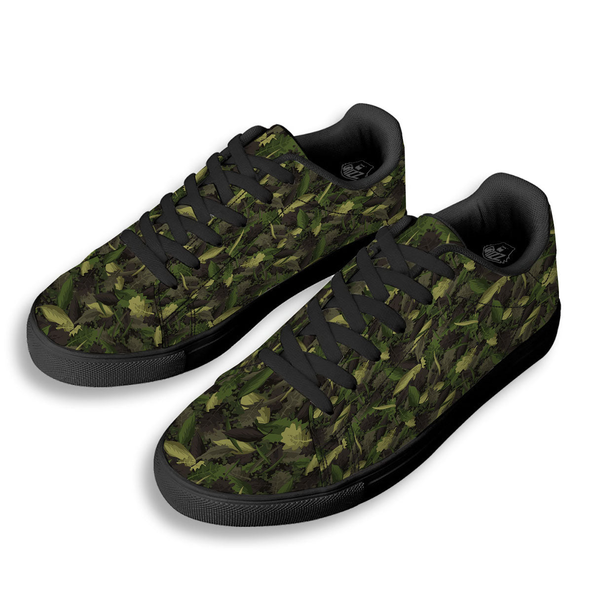 Camouflage Hunting Oak Tree Print Black Low Top Sneakers-grizzshop