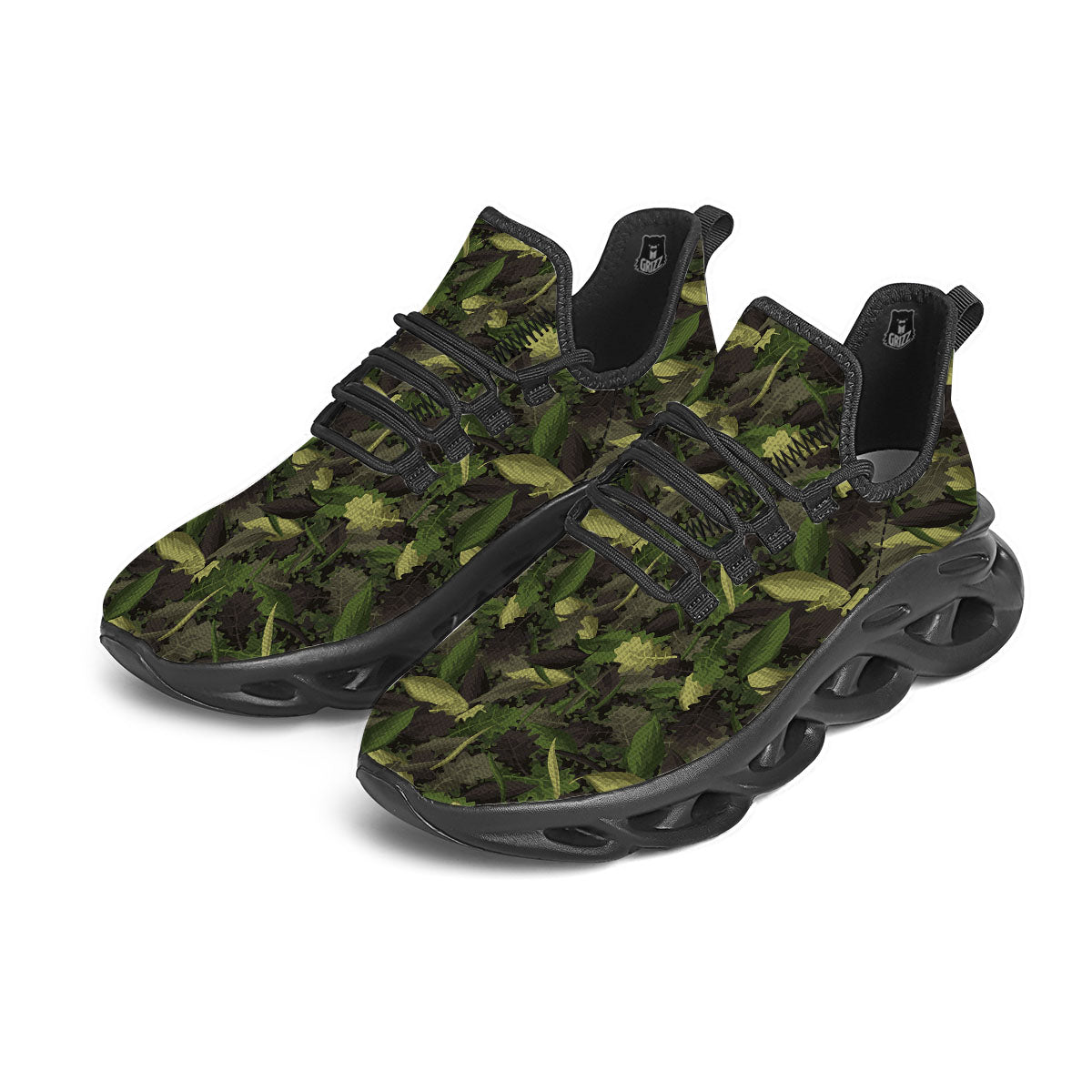 Camouflage Hunting Oak Tree Print Black Running Shoes-grizzshop