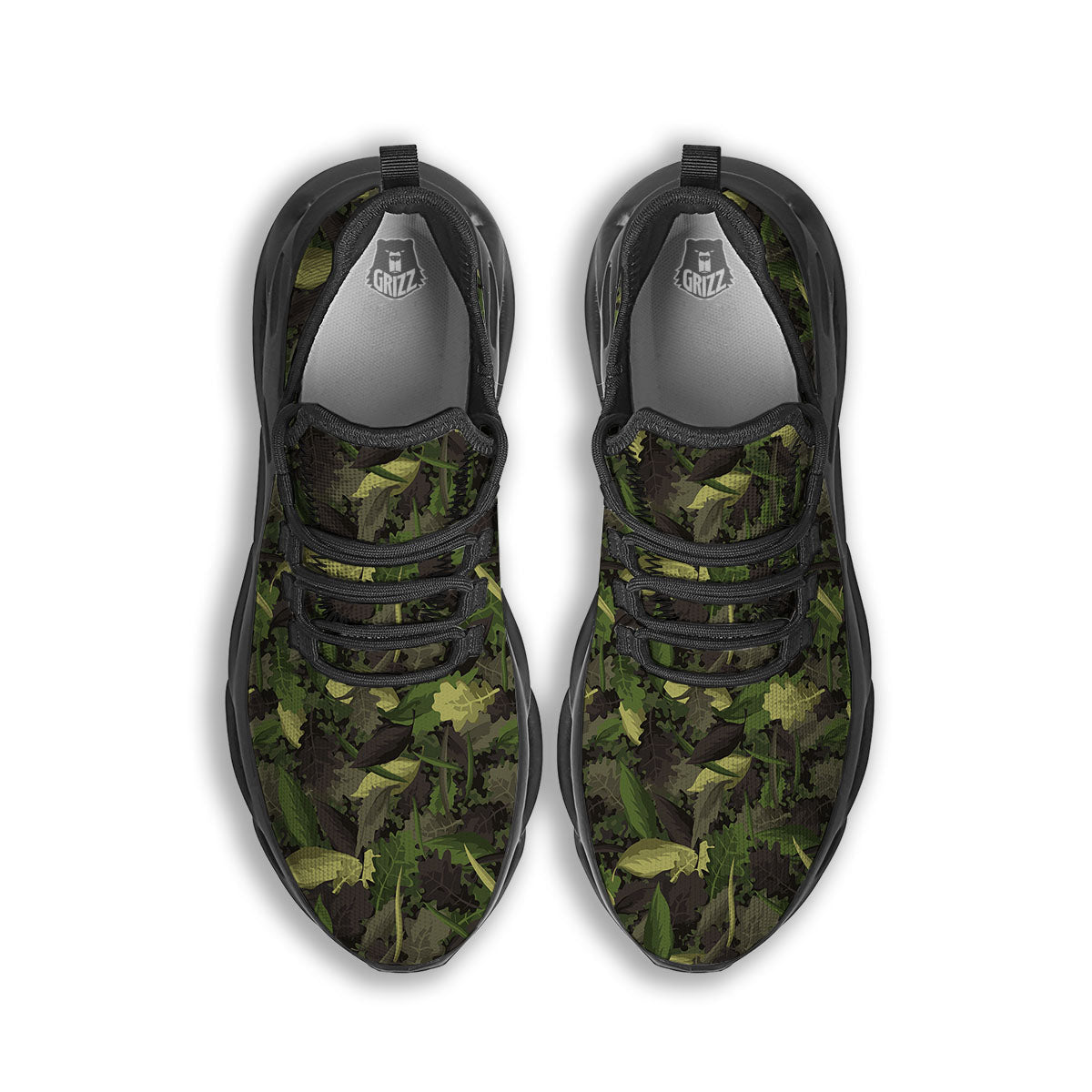 Camouflage Hunting Oak Tree Print Black Running Shoes-grizzshop