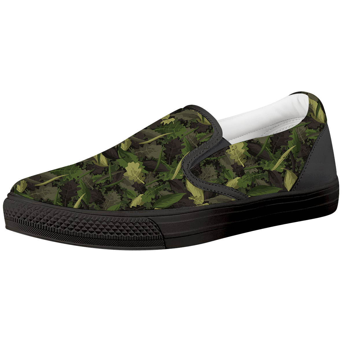 Camouflage Hunting Oak Tree Print Black Slip On Shoes-grizzshop