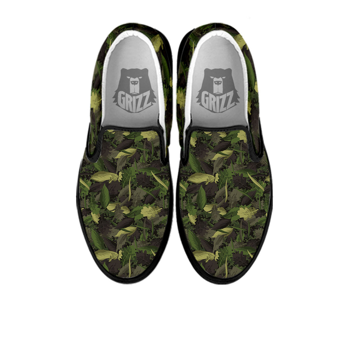 Camouflage Hunting Oak Tree Print Black Slip On Shoes-grizzshop