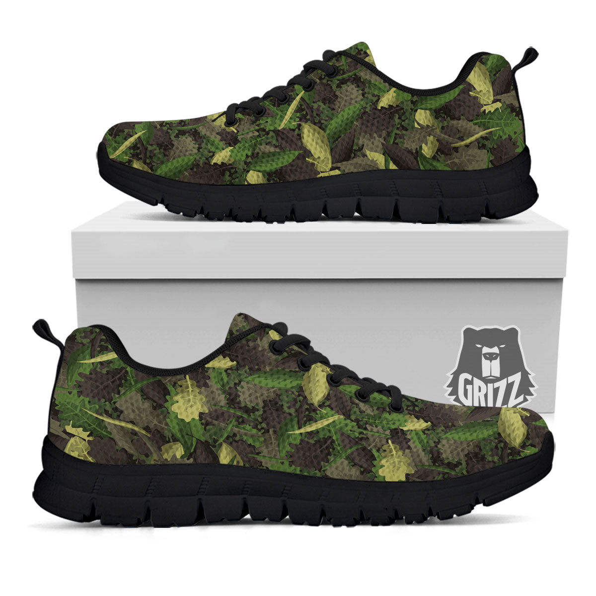 Camouflage Hunting Oak Tree Print Black Sneaker-grizzshop