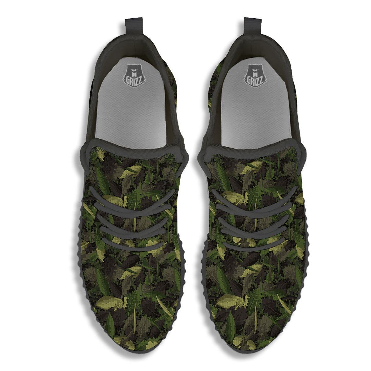 Camouflage Hunting Oak Tree Print Black Walking Shoes-grizzshop