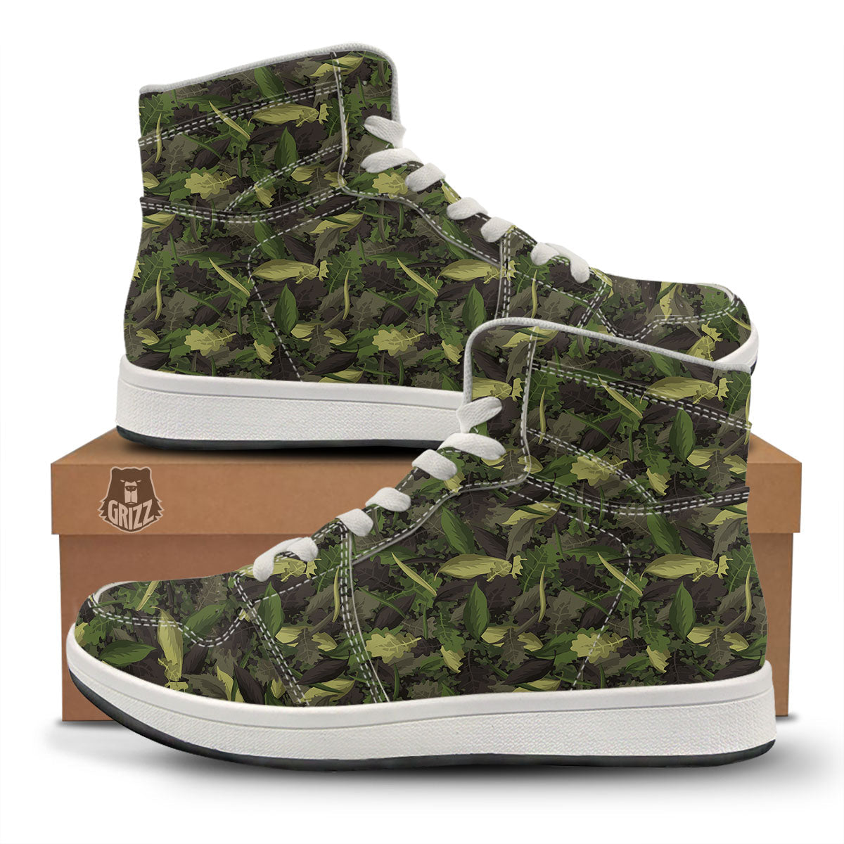 Camouflage Hunting Oak Tree Print High Top Sneakers-grizzshop