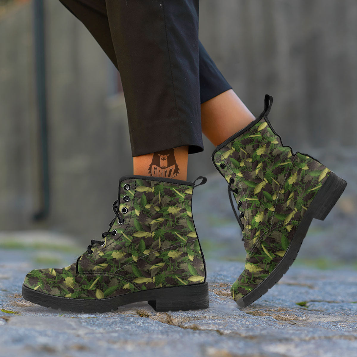 Camouflage Hunting Oak Tree Print Leather Boots-grizzshop