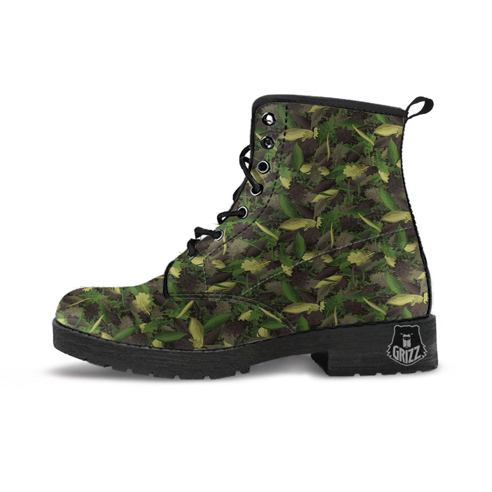 Camouflage Hunting Oak Tree Print Leather Boots-grizzshop