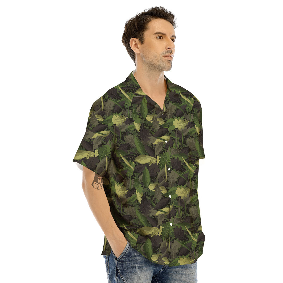 Camouflage Hunting Oak Tree Print Men's Hawaiian Shirt-grizzshop
