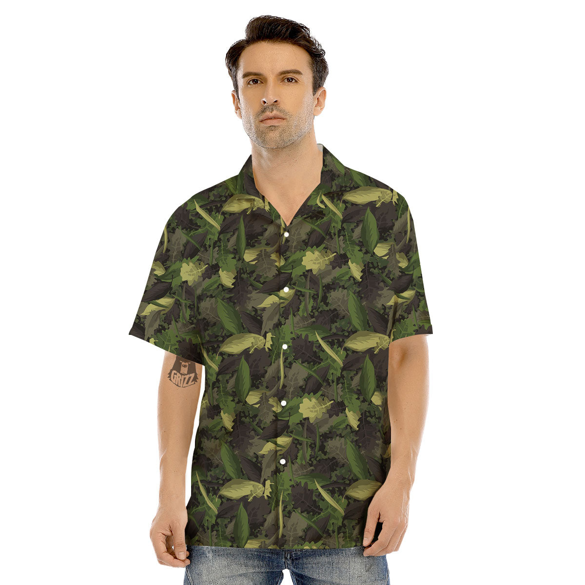 Camouflage Hunting Oak Tree Print Men's Hawaiian Shirt-grizzshop