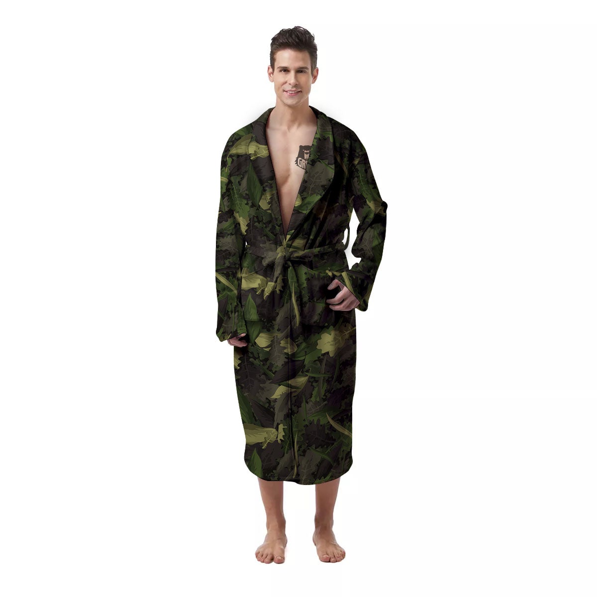Camouflage Hunting Oak Tree Print Men's Robe-grizzshop