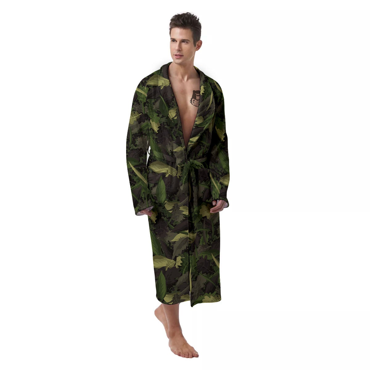 Camouflage Hunting Oak Tree Print Men's Robe-grizzshop