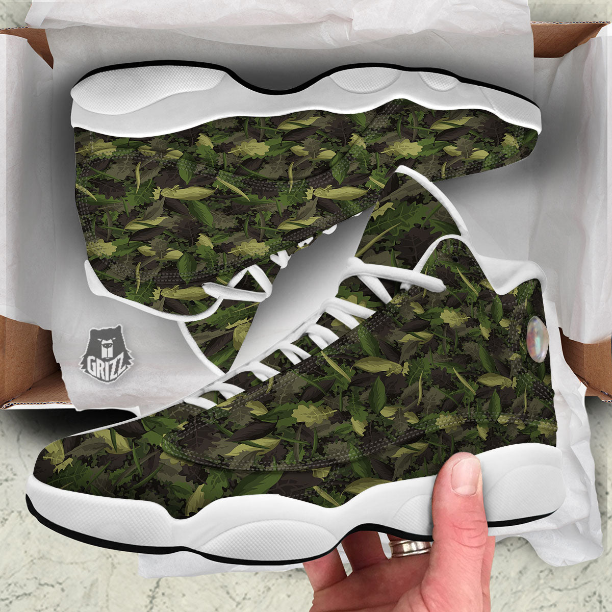 Camouflage Hunting Oak Tree Print White Basketball Shoes-grizzshop