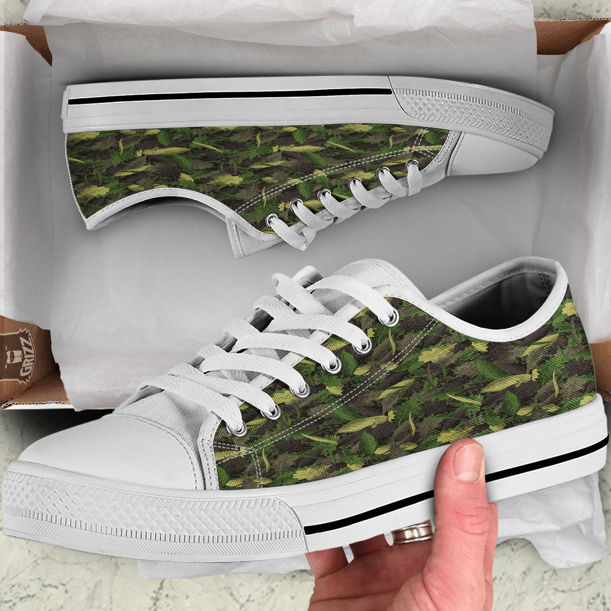 Camouflage Hunting Oak Tree Print White Low Top Shoes-grizzshop