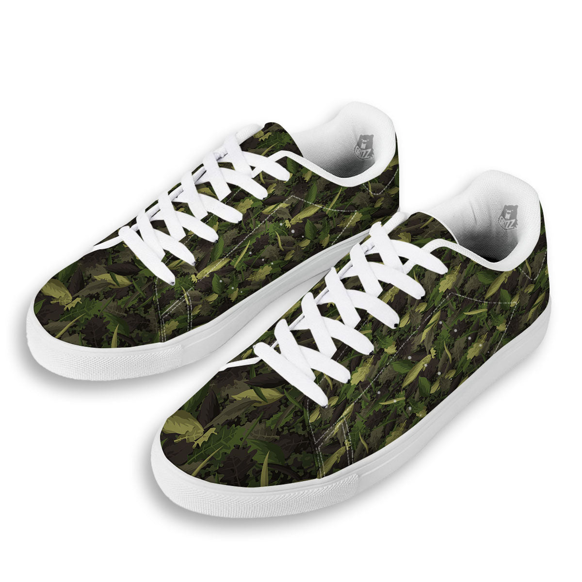 Camouflage Hunting Oak Tree Print White Low Top Sneakers-grizzshop