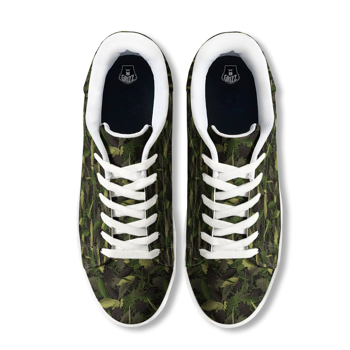 Camouflage Hunting Oak Tree Print White Low Top Sneakers-grizzshop