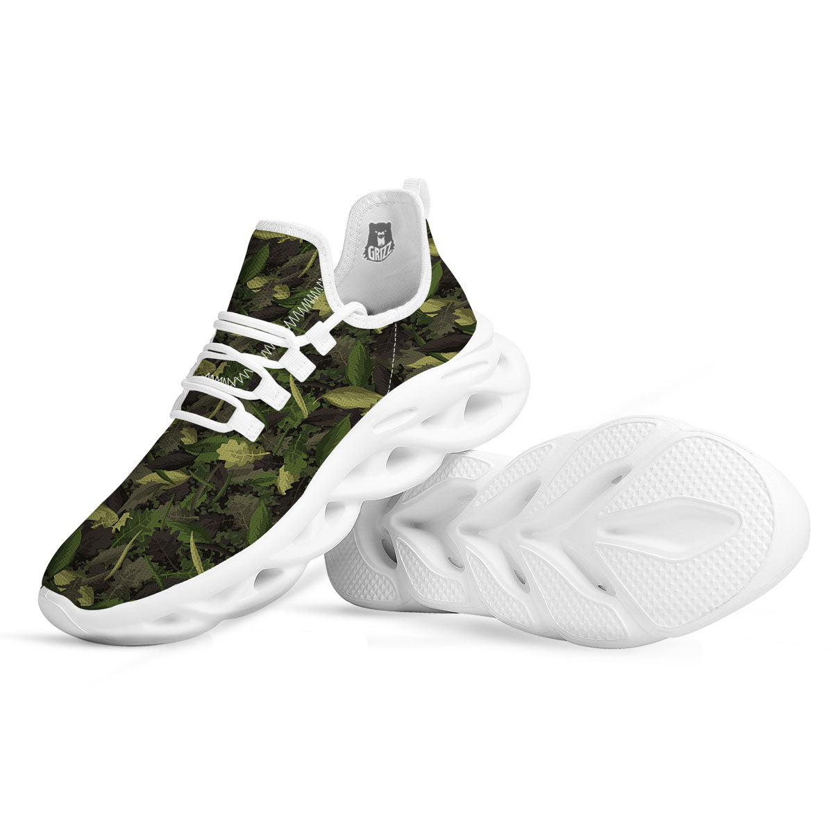 Camouflage Hunting Oak Tree Print White Running Shoes-grizzshop