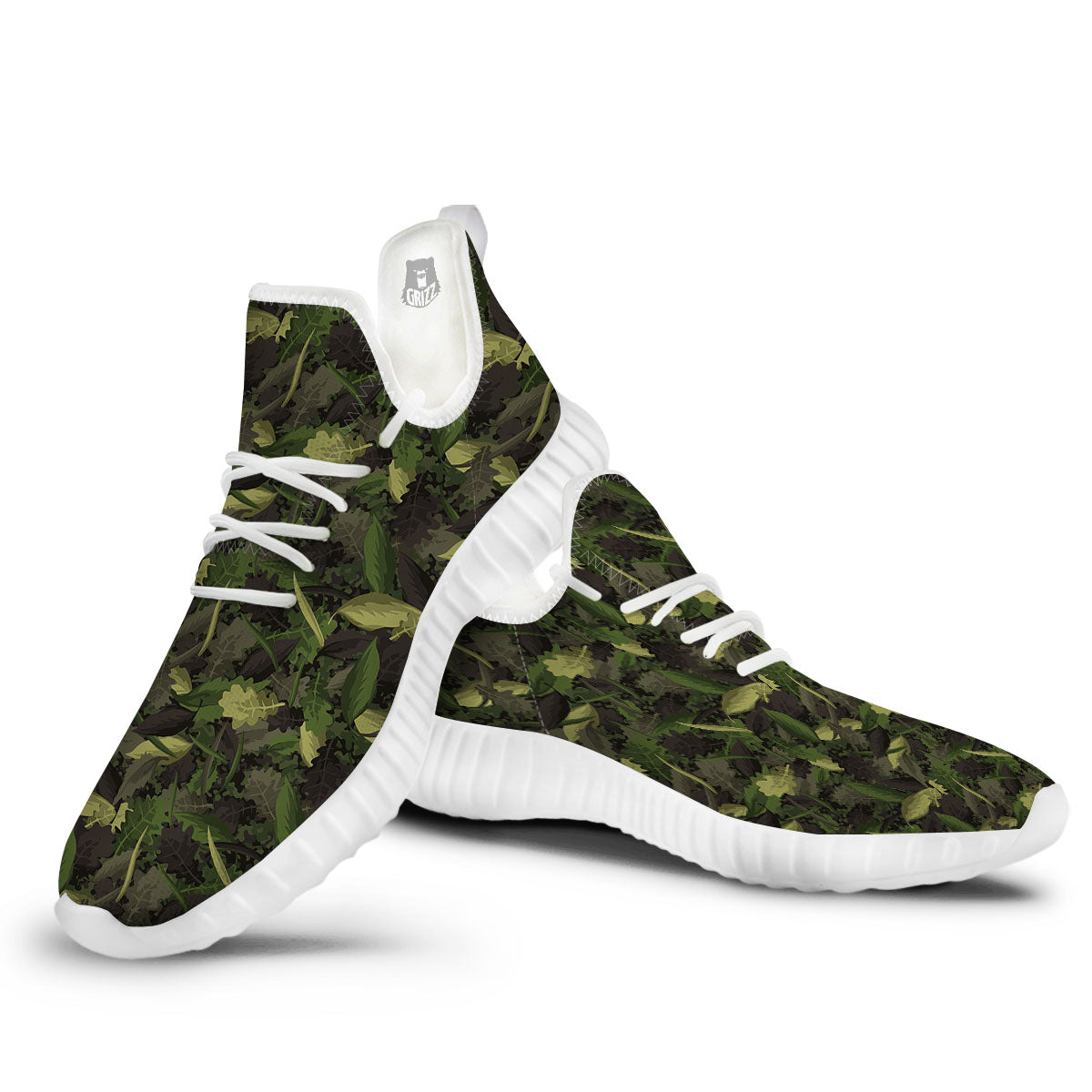 Camouflage Hunting Oak Tree Print White Walking Shoes-grizzshop